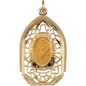 St. Christopher Medal, 31.50 x 19 mm, 14K Yellow Gold - Click Image to Close