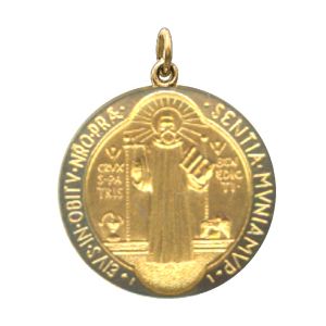 St. Benedict Medal, 18 mm, 14K Yellow Gold - Click Image to Close