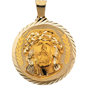 Guadalupe/Jesus Medal, 32 mm, 14K Yellow Gold - Click Image to Close