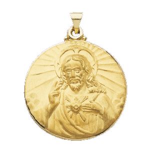 Sacred Heart of Jesus Medal, 30.5 mm, 14K Yellow Gold - Click Image to Close