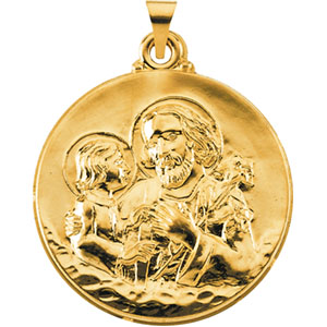 St. Joseph Medal, 29 mm, 14K Yellow Gold - Click Image to Close