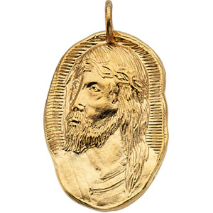Face of Jesus Medal, 26 x 18 mm, 14K Yellow Gold - Click Image to Close