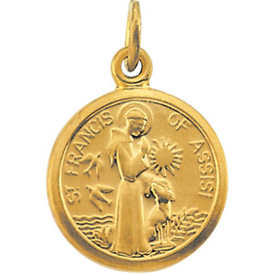 St. Francis of Assisi Medal, 10.15 x 12 mm, 14K Yellow Gold - Click Image to Close