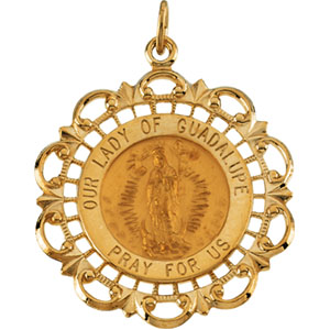 Our Lady of Guadalupe Medal, 31 x 26.50 mm, 14K Yellow Gold - Click Image to Close