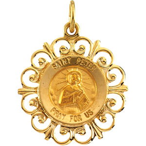 St. Peter Medal, 18.5 mm, 14K Yellow Gold - Click Image to Close