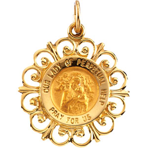 Perpetual Help Medal, 18.5 mm, 14K Yellow Gold - Click Image to Close