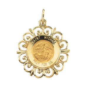 St. Michael Medal, 18.5 mm, 14K Yellow Gold - Click Image to Close