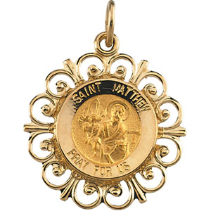 St. Matthew Medal, 18.5 mm, 14K Yellow Gold - Click Image to Close
