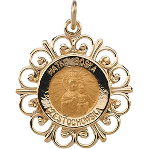 Matka Boska Medal, 18.5 mm, 14K Yellow Gold - Click Image to Close