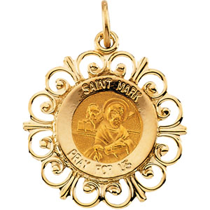 St. Mark Medal, 18.5 mm, 14K Yellow Gold - Click Image to Close