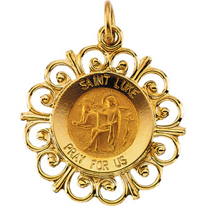 St. Luke Medal, 18.5 mm, 14K Yellow Gold - Click Image to Close