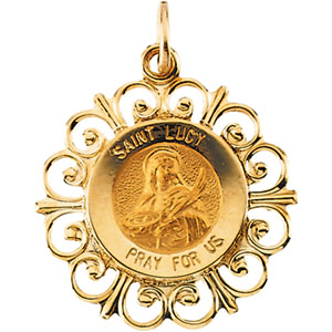 St. Lucy Medal, 18.5 mm, 14K Yellow Gold - Click Image to Close