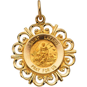 St. Lazarus Medal, 18.5 mm, 14K Yellow Gold - Click Image to Close