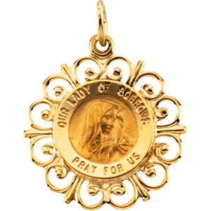 Our Lady of Sorrows Medal, 18.5 mm, 14K Yellow Gold - Click Image to Close