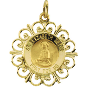 Mother Seton Medal, 18.5 mm, 14K Yellow Gold - Click Image to Close