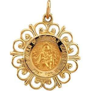 Scapular Medal, 18.5 mm, 14K Yellow Gold - Click Image to Close