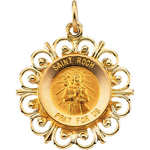 St. Roch Medal, 18.5 mm, 14K Yellow Gold - Click Image to Close