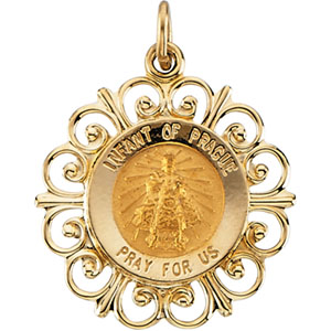 Infant of Prague Medal, 18.5 mm, 14K Yellow Gold - Click Image to Close