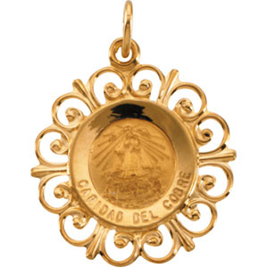 Caridad Del Cobre Medal, 18.5 mm, 14K Yellow Gold - Click Image to Close