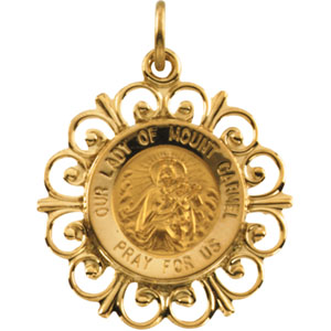 Mount Carmel Medal, 18.5 mm, 14K Yellow Gold - Click Image to Close