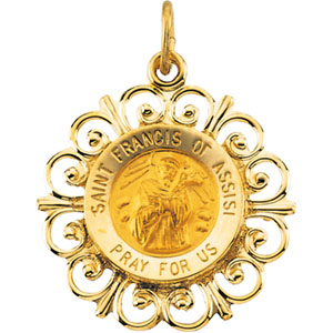St. Francis of Assisi Pd Medal, 18.5 mm, 14K Yellow Gold - Click Image to Close
