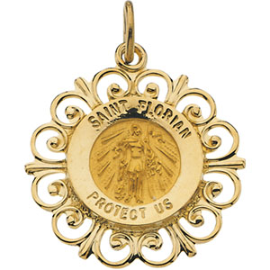 St. Florian Medal, 18.5 mm, 14K Yellow Gold - Click Image to Close
