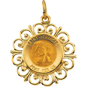 St. Francis Medal, 18.5 mm, 14K Yellow Gold - Click Image to Close