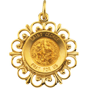 St. George Medal, 18.5 mm, 14K Yellow Gold - Click Image to Close
