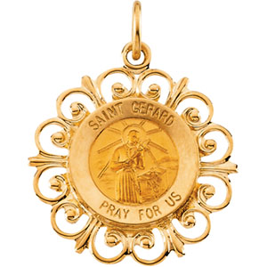 St. Gerard Medal, 18.5 mm, 14K Yellow Gold - Click Image to Close