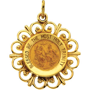 Holy Trinity Medal, 18.5 mm, 14K Yellow Gold - Click Image to Close