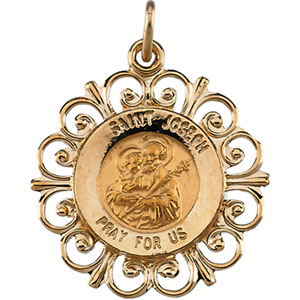 St. Joseph Medal, 18.5 mm, 14K Yellow Gold - Click Image to Close