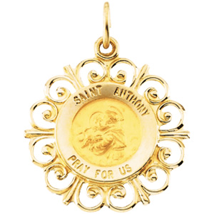 St. Anthony Medal, 18.5 mm, 14K Yellow Gold - Click Image to Close
