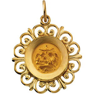 Baptism Medal, 18.5 mm, 14K Yellow Gold - Click Image to Close