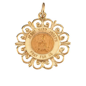 Altagracia Holy Fmly Medal, 18.5 mm, 14K Yellow Gold - Click Image to Close
