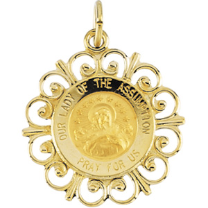 Lady of The Assumption Medal, 18.5 mm, 14K Yellow Gold - Click Image to Close