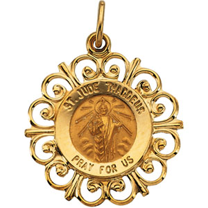 St. Jude Medal, 18.5 mm, 14K Yellow Gold - Click Image to Close