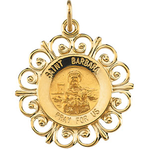 St. Barbara Medal, 18.5 mm, 14K Yellow Gold - Click Image to Close