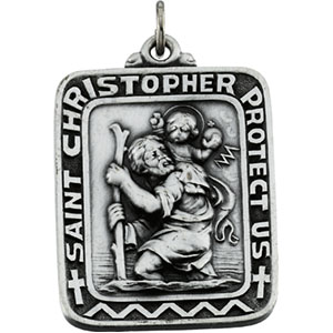 St. Christopher Medal, 31.5 x 25.75 mm, Sterling Silver - Click Image to Close