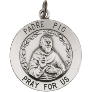Padre Pio Medal, 18.5 mm, Sterling Silver - Click Image to Close