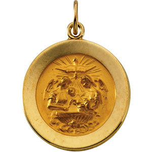 Baptism Medal, 14.75 mm, 14K Yellow Gold - Click Image to Close