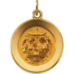 Baptism Medal, 18 mm, 14K Yellow Gold - Click Image to Close