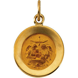 Baptism Medal, 11.5 mm, 14K Yellow Gold - Click Image to Close