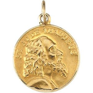 St. Jude Thaddeus Medal, 15.25 mm, 14K Yellow Gold - Click Image to Close