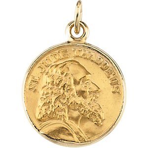 St. Jude Thaddeus Medal, 13 mm, 14K Yellow Gold - Click Image to Close