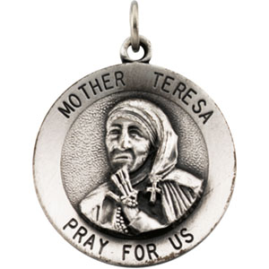 Mother Teresa Medal, 18 mm, Sterling Silver - Click Image to Close