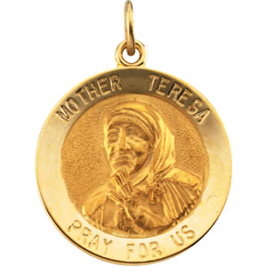Mother Teresa Medal, 18 mm, 14K Yellow Gold - Click Image to Close