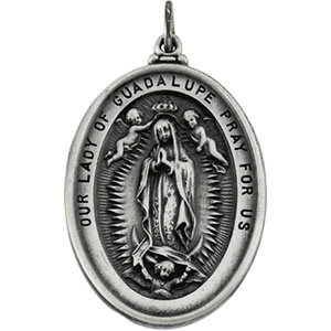 Lady of Guadalupe Medal, 34.25 x 25.75 mm, Sterling Silver - Click Image to Close