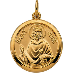 St. Jude Medal, 15.50 mm, 14K Yellow Gold - Click Image to Close