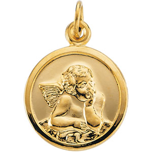 Guardian Angel Medal, 14.25 mm, 14K Yellow Gold - Click Image to Close