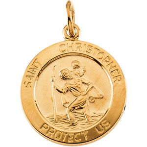 St. Christopher Medal, 15 mm, 14K Yellow Gold - Click Image to Close